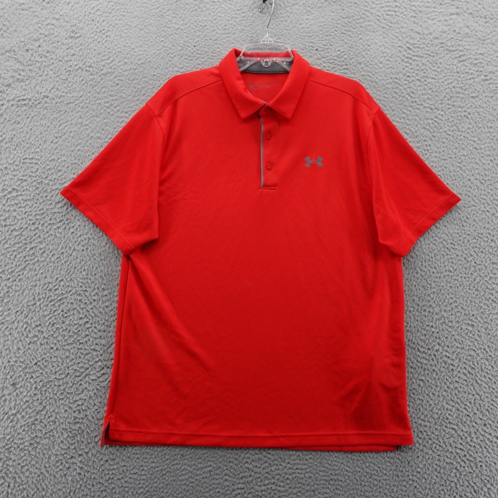 Under Armour Mens Tech Polo Shirt Red Loose Fit Short Sleeve XL NEW